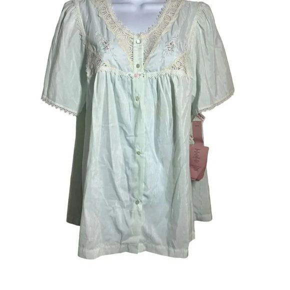 Vintage Vanity Fair Size Large BLENDAIRE Pajama Top NWT Mint grain lace trim - Picture 2 of 8